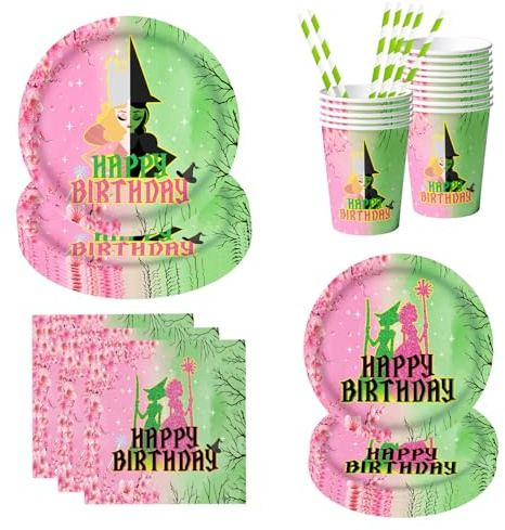 hexen deko halloween geschirr set ,60 pcs geburtstagsdeko mädchen halloween tischdeko ,enthält pappteller kindergeburtstag ,servietten,Bechern,Strohhalme,Hexen geschirr für geburtstag partygeschirr