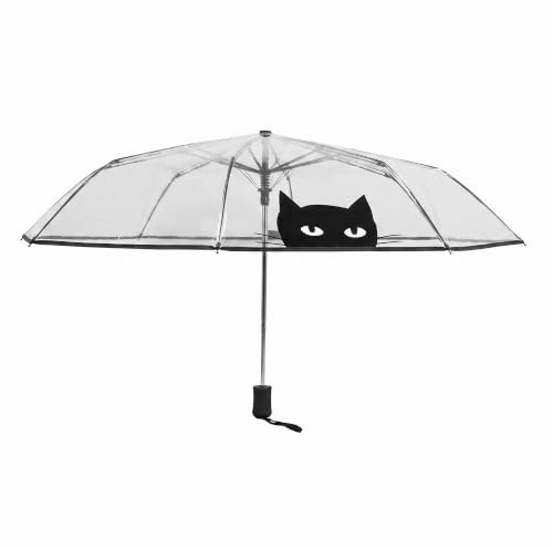Le Monde du Parapluie Regenschirm Transparent - Mini Regenschirm - Automatische Öffnung -Reisezubehör - Winddicht - 8 Fiberglasrippen - Passt in eine Handtasche Kleine oder Mini Tasche - Katze