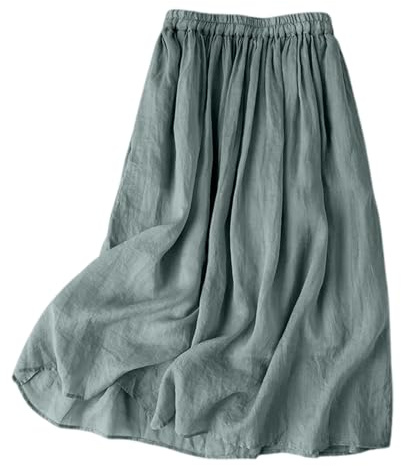 Der Gleiche Film Damen Sommer Leinen Einfarbig Midirock Mit Elastischer Taille Und Stilvoll Am Ring 2016 (Green, XXL)