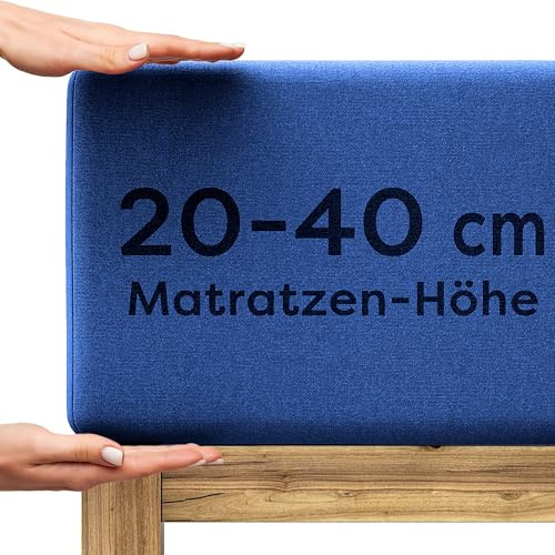Wolkenfeld Spannbettlaken 140x200cm – 160x220cm – Premium Jersey Baumwolle mit 5% Lycra – Faltenfreies Bettlaken für hohe Matratzen bis 40 cm – Atmungsaktiv & Oeko-TEX Zertifiziert – Marine Blau