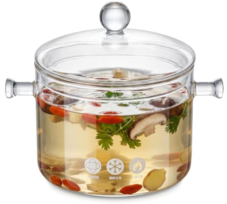 NVLIKNA Glass Cookware 1.5L/50oz Heat-Resistant Borosilicate Glass Pot