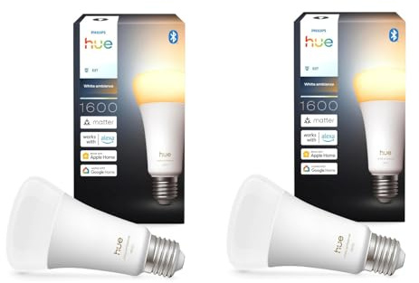 Philips Hue Bundle – 2X White Ambiance 1600 A67 E27 Smart Lampen | Extrahelle dimmbares LED, warmes bis kühles Licht, App- und Sprachsteuerung, funktioniert mit Alexa, Google Home und Apple HomeKit