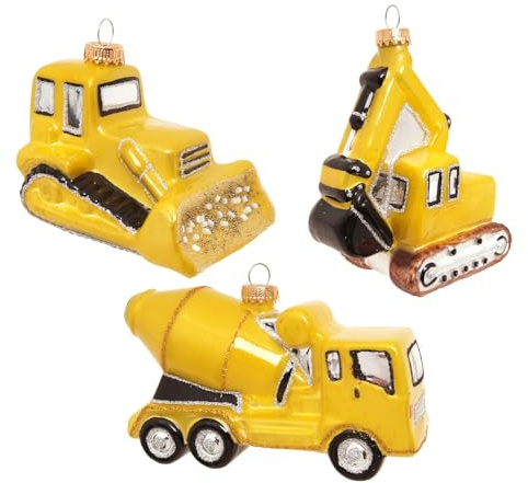 Krebs Glas Lauscha - Weihnachtsdekoration/Christbaumschmuck aus Glas - Baustellenfahrzeuge - Farbe: Gelb - Größe: ca. 12 cm