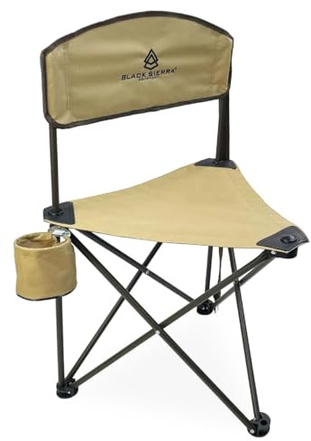 Black Sierra Folding Hunting Stool w Backrest & Cup Holder, 225 lb Capacity