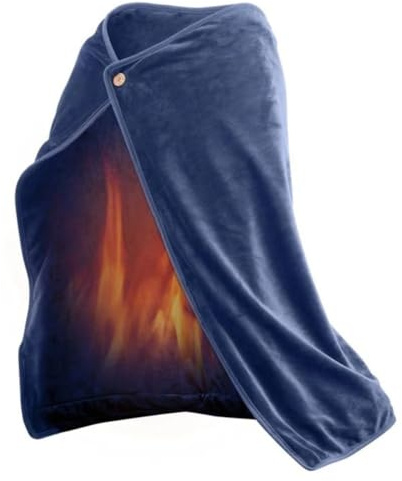 USB Heated Flannel Shawl Blanket 100x70cm Electric Throw Pad with Carbon Fiber Heating Element for Home Office Camping Travel, Washable, Blue