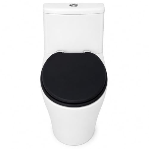 18 MDF Toilet Seat Universal Adjustable Fit Most Toilets Oval Seat┃Bathroom Standard Wooden MDF Toilet Seat | WC SEAT +Fittings (Jet Black)