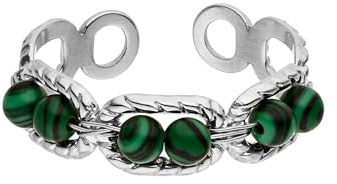 Purelei Ring Green Harmony mit grünen Steinperlen – Verstellbarer Ring aus Edelstahl, wasserfest, moderner Statement-Ring, Größe 50–56, Gold, Silber oder Roségold