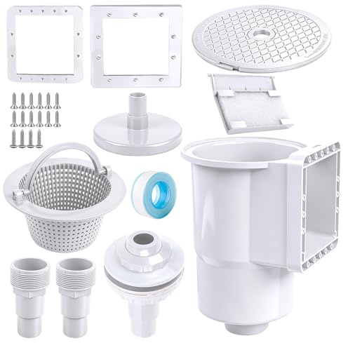 Zinueen Set di skimmer per piscina con parete in acciaio e piscina fuori terra - Skimmer da incasso ad alta efficienza con grande cestello filtrante, ugello di ingresso, raccordo tubo 32/38 mm per la
