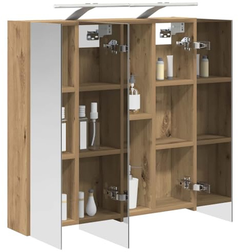 vidaXL Badezimmerspiegelschrank Kunsthandwerk Eiche 70 x 14,5 x 70 cm, Badezimmer Aufbewahrung, rechteckiger Schrank, modernes Design, platzsparender Wandspiegel, verstellbares Regal, Organizer