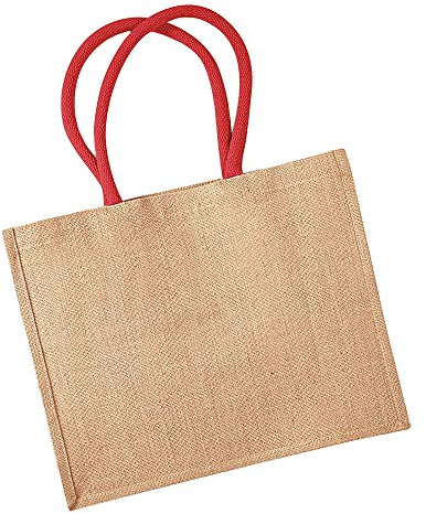 Westford Mill Klassische Jute-Käufer – Damen Totalisator-Tasche – natürlich/leuchtend rot, Natürlich/Hellrot, Taglia unica