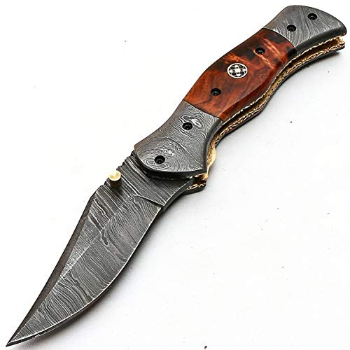 PAL 2000 KNIVES Coltello Tasca Pieghevole Artigianale in Acciaio Damasco con Guaina 8844