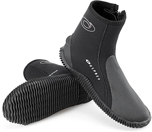 Osprey Bottes de plongée pour adulte | Bottes en néoprène avec fermeture éclair de 5 mm pour sports nautiques avec bout et talon renforcés, plusieurs tailles, noir