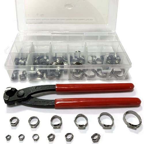 Leberna Schlauchschellen Rohrschellen mit Zange, 304 Edelstahl, 1 Ohr, 7-21 mm, 80 Stück Schlauchklemmen