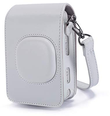 Phetium Schutztasche Kompatibel mit Instax Mini LiPlay hybrid Sofortbildkamera, Kameratasche mit Weichem PU Leder Material und Schulterriemen (Smoky Weiß)