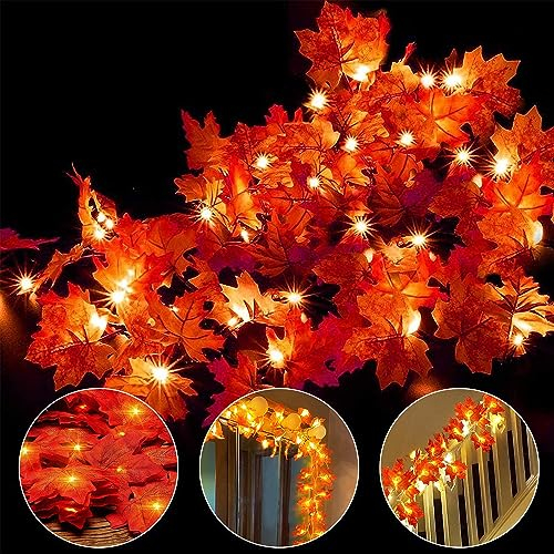 Ainkedin Guirlande d'automne,30 Guirlandes lumineuses, Gugirlande de feuilles d'automne, Decoration halloween noel, Décoration de Thanksgiving, Decoration murale