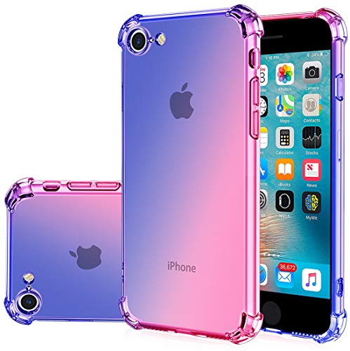 Gufuwo Case for iPhone SE 2020, iPhone 8 Case, iPhone 7 Cute Case, Gradient Slim Anti Scratch Soft Clear TPU Phone Case Cover Shockproof Case for iPhone 7/8 / SE 2020 (Blue/Pink)