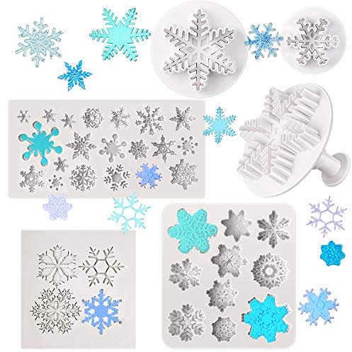 6 Stücke Schneeflocke Fondant Form Silikon Backform Schokolade Dessert Formen mit Schneeflocke Kolben Schneider Kuchen Prägung Werkzeug für Kuchen Dekoration