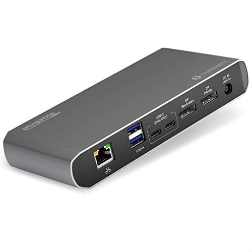 Plugable Thunderbolt 3 and USB C Dock with 60W Charging, Compatible with MacBook/MacBook Pro and Windows Laptops, Dual DisplayPort, 2x USB-C, 3x USB 3.0, Gigabit Ethernet, Audio Jack - Horizontal