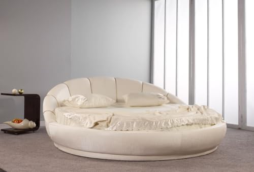 Casa Padrino Luxus Rundbett Cremefarben Ø 240 x H. 90 cm - Rundes Doppelbett - Luxus Schlafzimmer Möbel