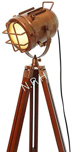 Industrial Vintage Spotlight Floor Lamp Copper Antique Studio Dark Wood Floor Light Designer Steampunk Marine Standing Retro Edison Cinema Lighting