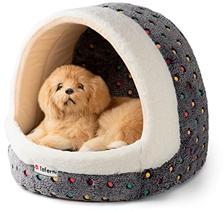 Tofern Hundehöhle Hundehütte Hundebett Hundehaus Weich Warm Hundebett&Katzenbett, Waschbar, Schön Punktmuster