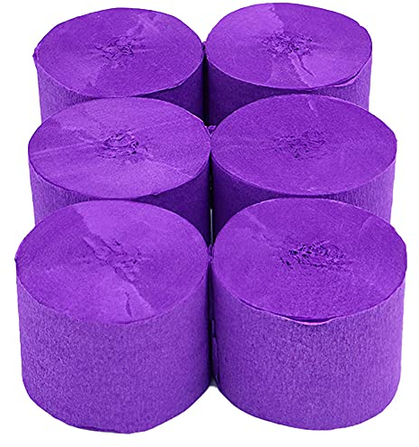 ANCLLO 6 rollos de papel crepé de 4,5 cm x 25 m, serpentinas para colgar decoraciones para fiestas de cumpleaños, bodas y festivales (Morado)