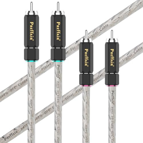 Preffair Audio/Video RCA Wires with Copper Silver Plated Conductor Cable Male to Male RCA Connectors Shielded Interconnect Cables/2 Pcs (3.3FT/1M, Silver Plated)