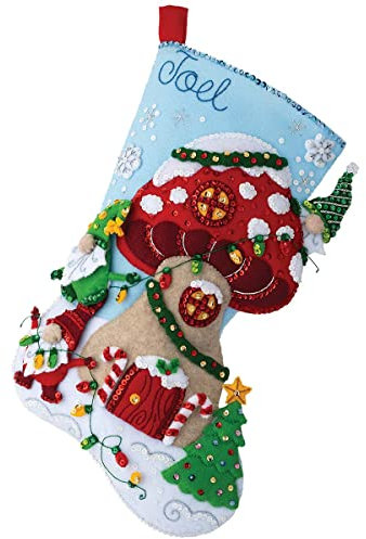 Bucilla, Wichtel, Weihnachten, 45,7 cm, Filz-Applikation, Strumpfherstellungs-Set, perfekt für DIY, Urlaub, Nadelspitze, Kunst und Handwerk, 89473E Zwerg für Weihnachten