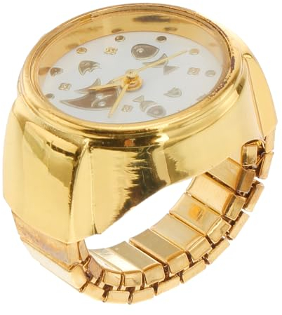 UKCOCO Ringuhr Ring Finger Uhr Elastischen Ring Uhr Vintage Ring Uhr Katze Muster Gold Runden Quarz- Fingerring Uhr für Frauen M?dchen Modeschmuck Kreativität