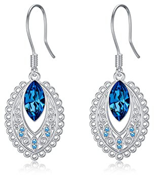 Flpruy Blaue Hängend Ohrringe - 925 Sterling Silber Boho Vintage Mit Kristall Aquamarin - Schmuck Geschenk für Mutter Frauen