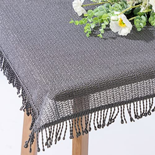 Gartentischdecke mit Fransen | Grau/Anthrazit - Eckig - 130x220cm | Weichschaum-Tischdecke | Schaumdecke | Klassik-Outdoor-Decke | rutschfest | wetterbeständig