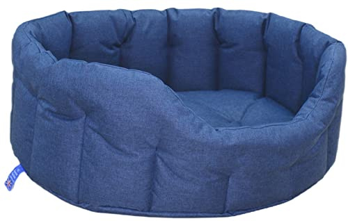 P & L Superior Pet Beds P&L Country Dog Heavy Duty Oval Waterproof Navy Blue Softee Dog Bed Size Jumbo Internal L90cm X W74cm X H25cm / Base Cushion 8cm thickness