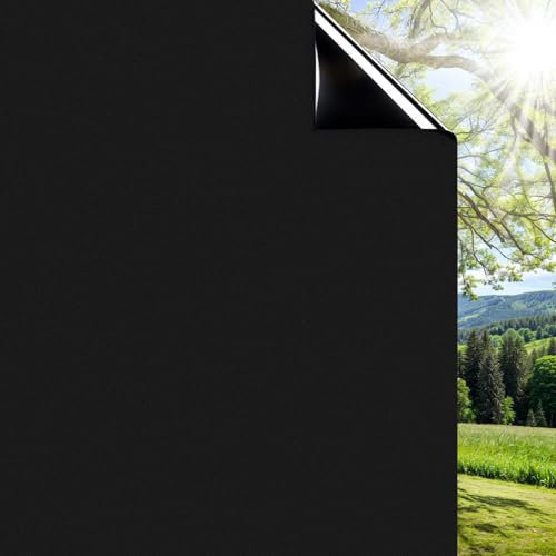 DIFIT Fensterfolie Blickdicht Schwarz Verdunkelungsfolie Fenster Sichtschutzfolie Sichtschutz Selbstklebend Dunkel Lichtundurchlässige Folie Abdunklungsfolie Anti-UV 90 x 200cm