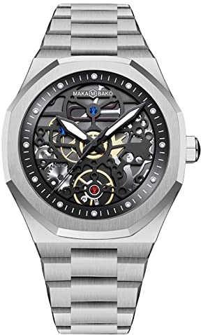 rorios Herrenuhren Skelett Uhr Analoge Quarz Armbanduhr mit Edelstahlarmband Business Uhren für Männer(Silber)