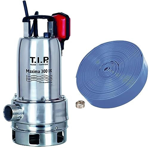 T.I.P. Schmutzwasser Tauchpumpe Maxima 300 IX + T.I.P. Entwässerungsschlauch / Flachschlauch blau