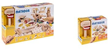 Matador 21108 M108 Baukasten, holzfarben, bunt & 21034 M034 Baukasten
