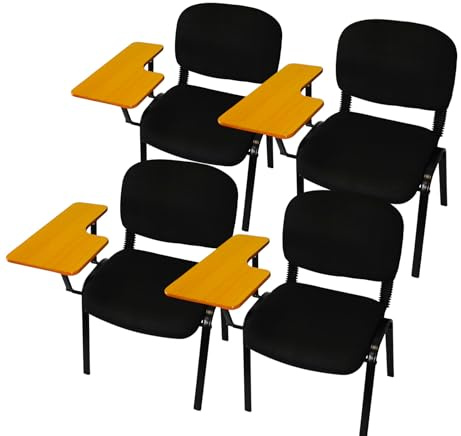 Meta Office Heavy Duty Stackable Guest & Reception, Office Chairs for home, Black Frame (4, PU Black with Tablet)