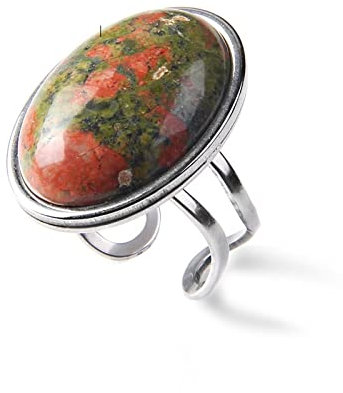 Natursteinring Silber Aventurin Ring Großer Cabochon Offener Ring Verstellbarer Herren- Und Damen Sexschmuck,2 Unakit