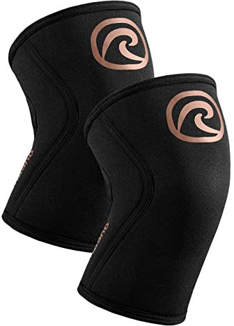 Rehband Rodillera Vendaje Fuerza Sport, Rodillera para Cross Fit & Entrenamiento Pesado Fabricada en Neopreno de 5 mm, Unisex, Color:Cobre/Negro - 1 Par, Talla:XS
