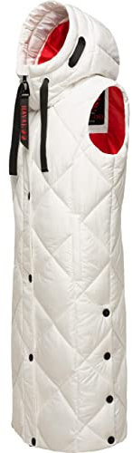 Navahoo warme Damen Winter Steppweste lang mit Kapuze Schnuckel Offwhite Gr. L