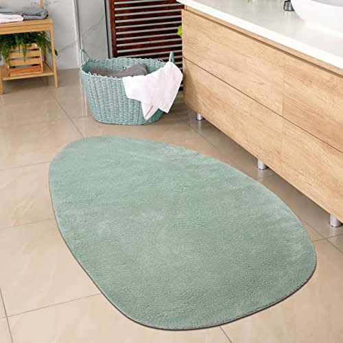 CARPETIA Ovaler Badezimmer Teppich angenehm weich – pflegleicht – in grün, 80x120 cm Oval