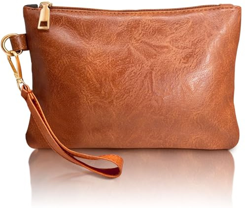 K.E.J. Wallet Women Clutch Purses for Women Brown Wristlet with Wrist Strap Clutch Bag Wristlet Handbags Wallet for Womens Ladies Christmas Gifts
