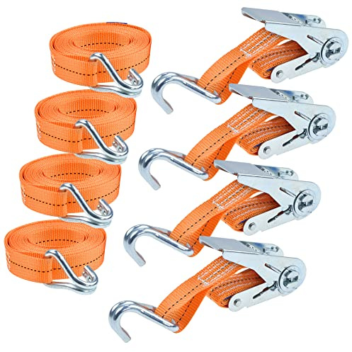 REXXER Spanngurte 1000 kg (1T), 4er Set, 4 m x 25 mm | Ratsche und Doppelhaken, TÜV/GS geprüft, EN 12195-2, Polyester-Gurtband, für Auto und Transport