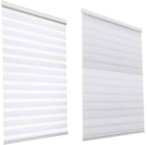 HSYLYM Day and Night Exquisite Office Shades Double Fabric Dust Proof Blackout Zebra Window Roller Blinds (Width 120cm x Length 150cm,White)