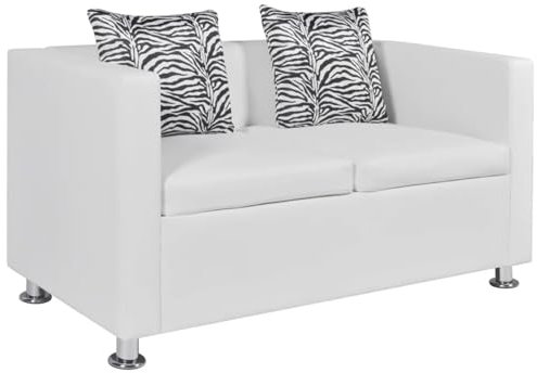 GuyAna 2-Sitzer-Sofa Weiß Kunstleder Modern Loveseat 120 x 62,5 x 63 cm