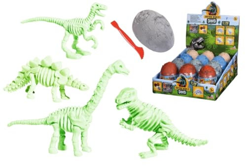 Simba Dino Skelett im Ei zum Ausgraben, 4-Fach Sortiert, es Wird nur EIN Artikel geliefert, Glow in The Dark Effekt, mit Werkzeug, 12.5cm, ab 3 Jahren