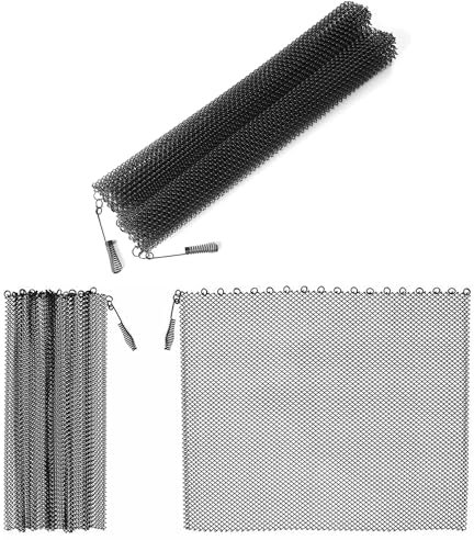 Ompinda Kaminvorhang aus Netzstoff, robust, Schnörkelverpackung, Design, Funkenschutzkette mit 2 Griffen (zwei Paneele) für Zuhause, Holzkamin (61 x 48,3 cm)