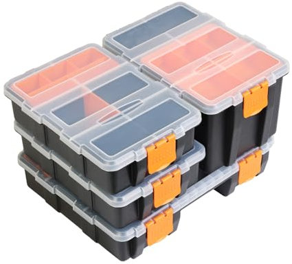 BIG RED AG421R Hardware & Parts Organizers: 4 Piece Versatile And Durable Storage Toolbox for Bolts, Screws, Nails, Nuts and Small Hardware, Black/Orange