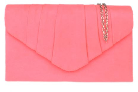 Girly Handbags Femme Pochette plissée en Faux suède pour Femme Fushia Néon