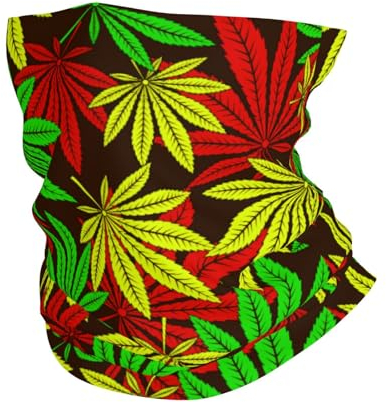 ReesEt Rasta-Cannabisblätter bunt, Bandana-Halsmanschette, weicher Gesichtsschutz, Halswärmer, Schlauch, halbe Gesichtsmaske, Schal, Sturmhaube